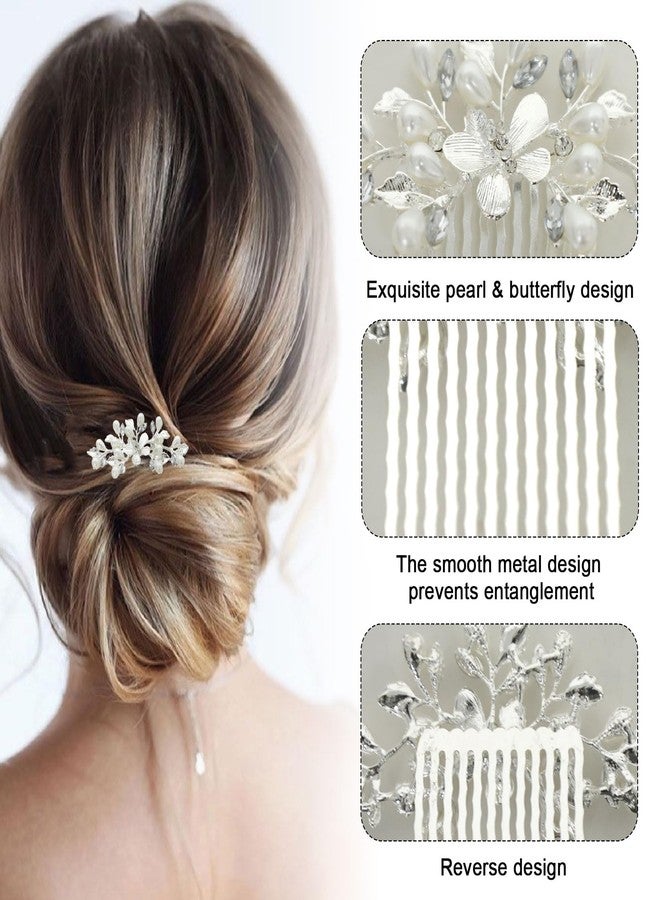 DeepSexual Bridal Pearl Hair Comb, Wedding Hair Accessories with Butterfly and Pearl Design for Bride and Bridesmaids (Silver) - Image 2